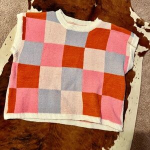 Pink and Orange Checkered Sweater